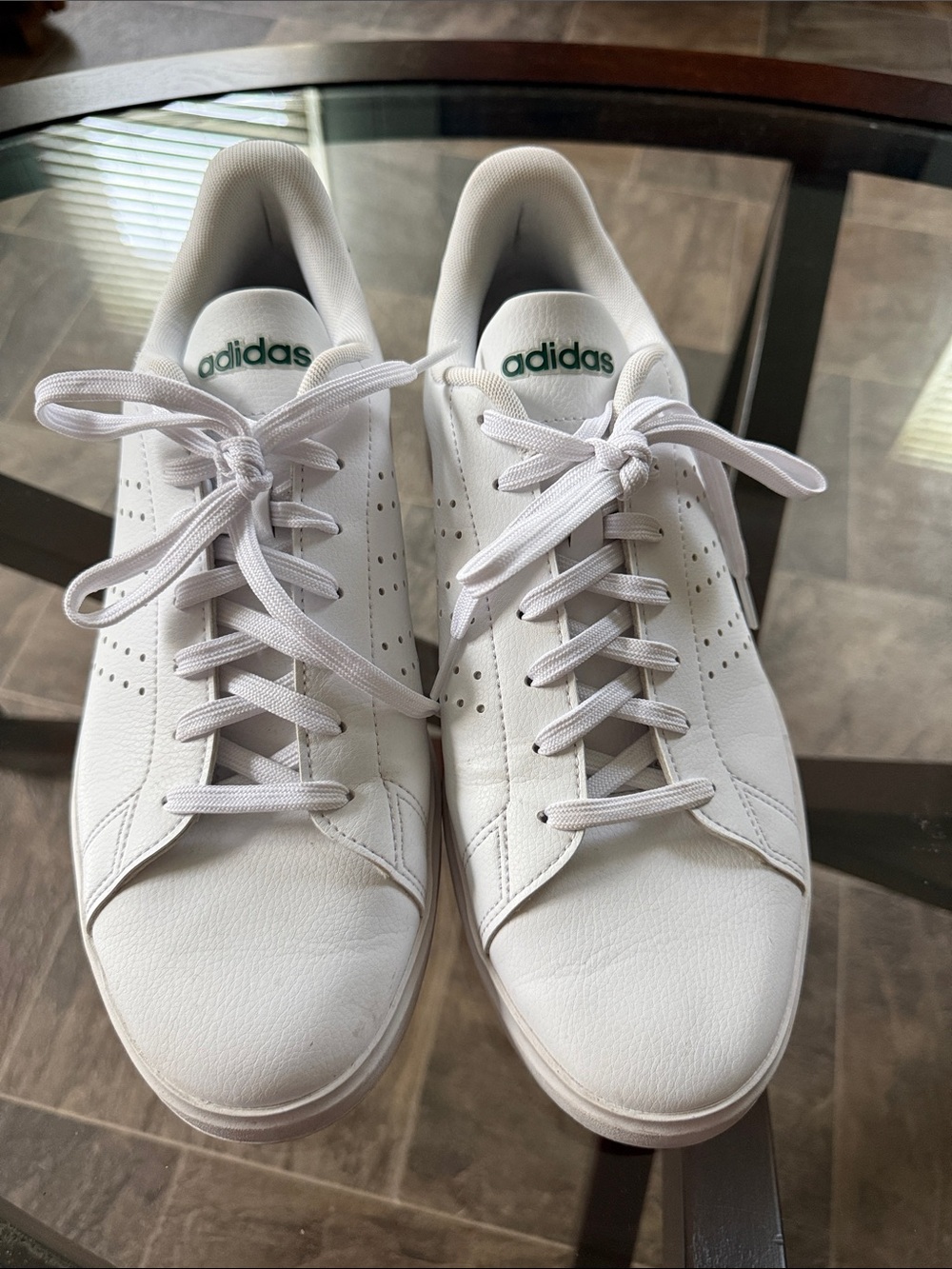 adidas White Leather Low-Top Sneakers with Green Logo